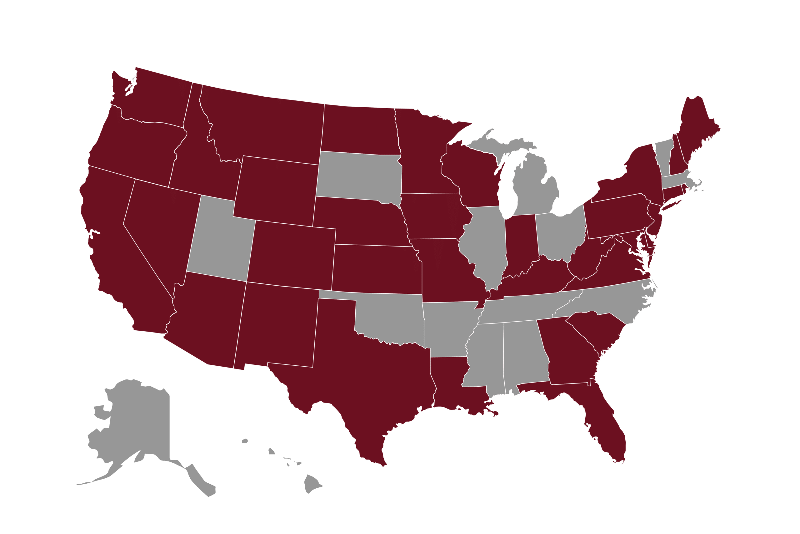Map of United States highlighting to which states Loco Tequila ships